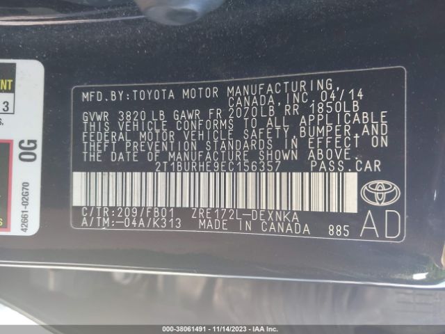 Photo 8 VIN: 2T1BURHE9EC156357 - TOYOTA COROLLA 