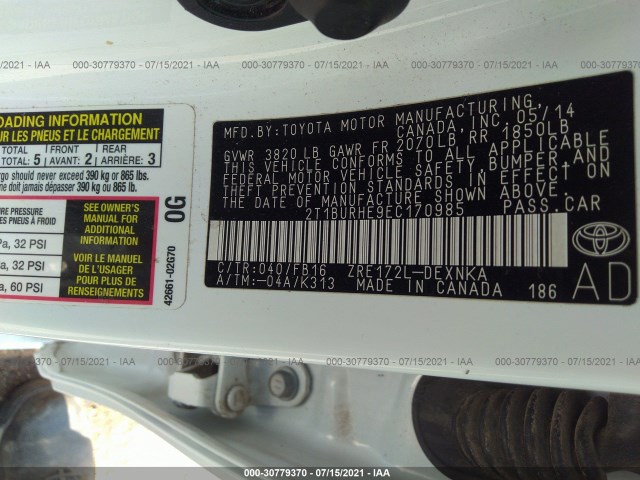 Photo 8 VIN: 2T1BURHE9EC170985 - TOYOTA COROLLA 