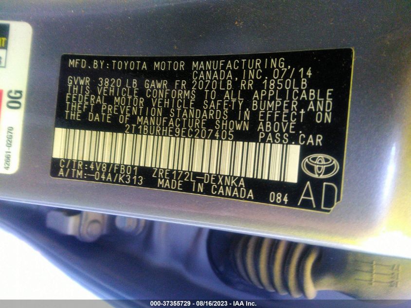 Photo 8 VIN: 2T1BURHE9EC207405 - TOYOTA COROLLA 