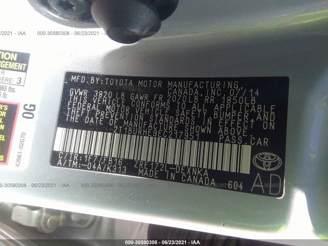 Photo 8 VIN: 2T1BURHE9EC217951 - TOYOTA COROLLA 