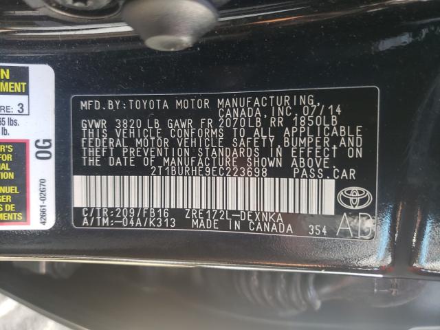 Photo 9 VIN: 2T1BURHE9EC223698 - TOYOTA COROLLA L 