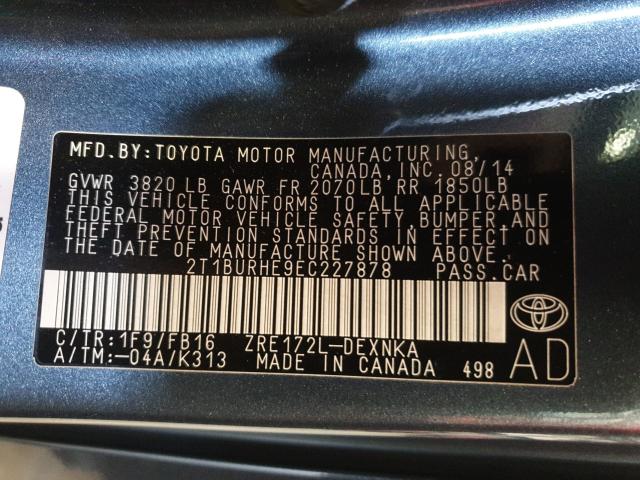 Photo 9 VIN: 2T1BURHE9EC227878 - TOYOTA COROLLA L 