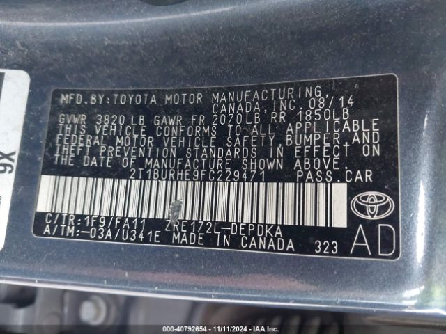 Photo 8 VIN: 2T1BURHE9FC229471 - TOYOTA COROLLA 