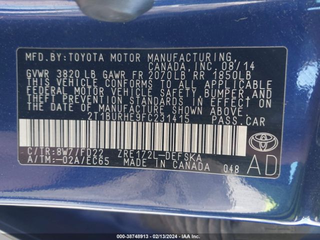 Photo 8 VIN: 2T1BURHE9FC231415 - TOYOTA COROLLA 