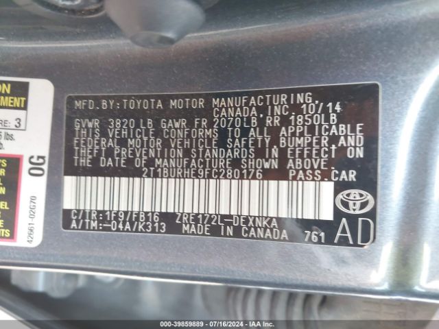 Photo 8 VIN: 2T1BURHE9FC280176 - TOYOTA COROLLA 