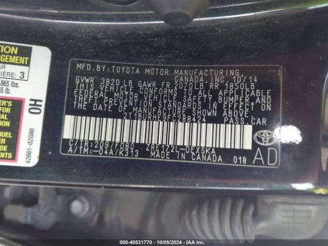 Photo 8 VIN: 2T1BURHE9FC288424 - TOYOTA COROLLA 