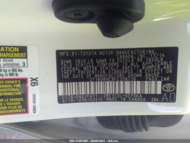 Photo 8 VIN: 2T1BURHE9FC308736 - TOYOTA COROLLA 