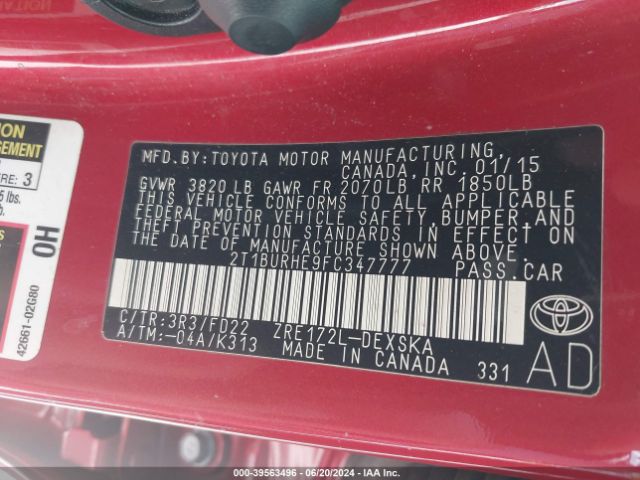 Photo 8 VIN: 2T1BURHE9FC347777 - TOYOTA COROLLA 