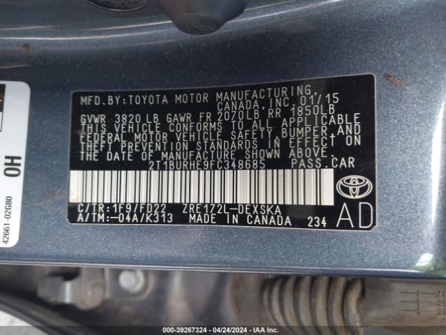 Photo 8 VIN: 2T1BURHE9FC348685 - TOYOTA COROLLA 