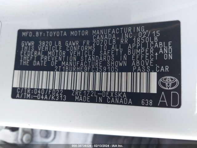 Photo 8 VIN: 2T1BURHE9FC359105 - TOYOTA COROLLA 