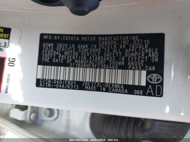 Photo 8 VIN: 2T1BURHE9FC366460 - TOYOTA COROLLA 