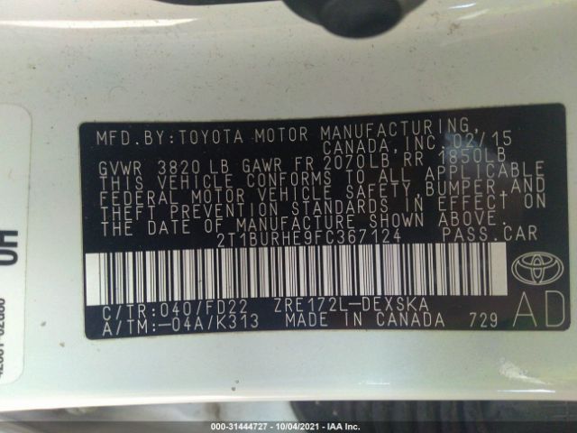 Photo 8 VIN: 2T1BURHE9FC367124 - TOYOTA COROLLA 