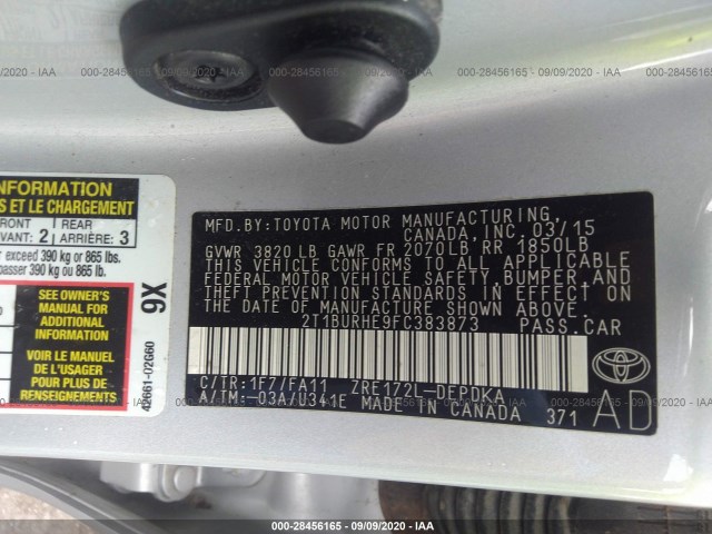 Photo 8 VIN: 2T1BURHE9FC383873 - TOYOTA COROLLA 