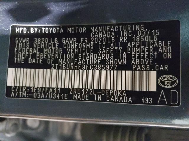 Photo 9 VIN: 2T1BURHE9FC385977 - TOYOTA COROLLA L 