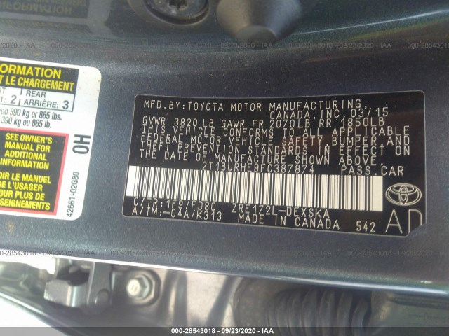 Photo 8 VIN: 2T1BURHE9FC387874 - TOYOTA COROLLA 