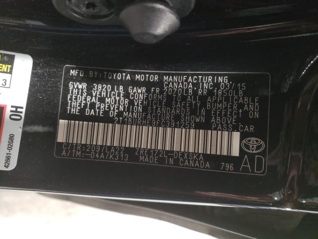 Photo 9 VIN: 2T1BURHE9FC391259 - TOYOTA COROLLA L 