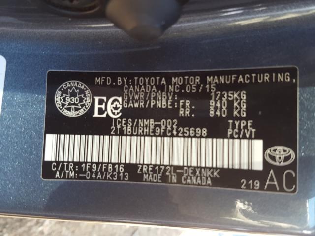 Photo 9 VIN: 2T1BURHE9FC425698 - TOYOTA COROLLA L 