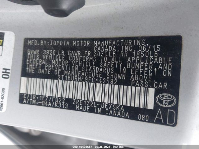 Photo 8 VIN: 2T1BURHE9FC442582 - TOYOTA COROLLA 