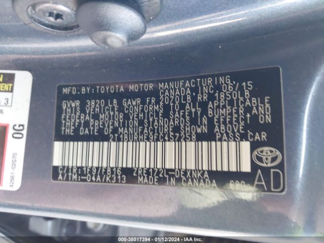 Photo 8 VIN: 2T1BURHE9FC457258 - TOYOTA COROLLA 