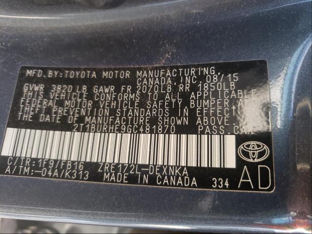 Photo 9 VIN: 2T1BURHE9GC481870 - TOYOTA COROLLA L 