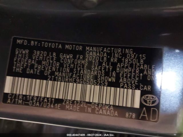 Photo 8 VIN: 2T1BURHE9GC505259 - TOYOTA COROLLA 