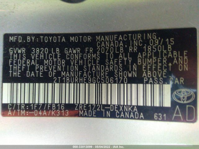 Photo 8 VIN: 2T1BURHE9GC506170 - TOYOTA COROLLA 