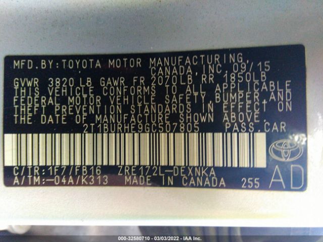 Photo 8 VIN: 2T1BURHE9GC507805 - TOYOTA COROLLA 