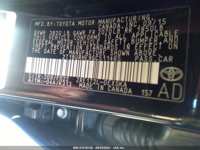 Photo 8 VIN: 2T1BURHE9GC511465 - TOYOTA COROLLA 