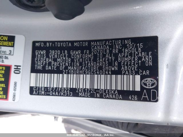 Photo 8 VIN: 2T1BURHE9GC540044 - TOYOTA COROLLA 