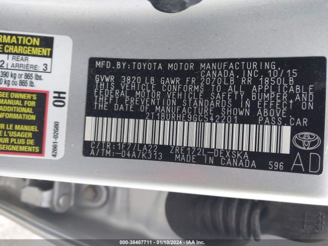 Photo 8 VIN: 2T1BURHE9GC542201 - TOYOTA COROLLA 