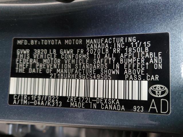 Photo 11 VIN: 2T1BURHE9GC549505 - TOYOTA COROLLA 