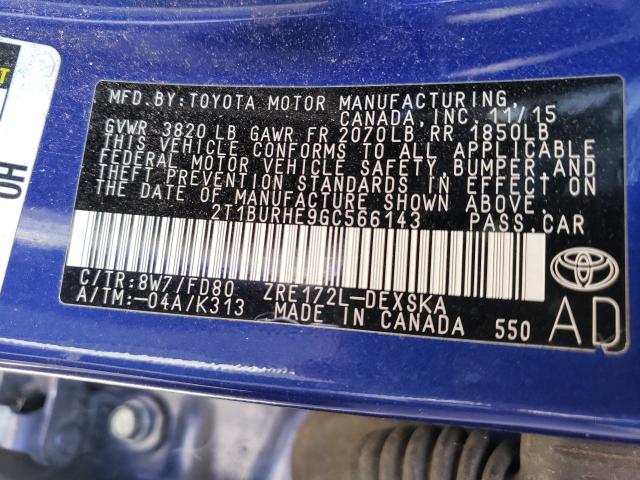 Photo 9 VIN: 2T1BURHE9GC566143 - TOYOTA COROLLA L 