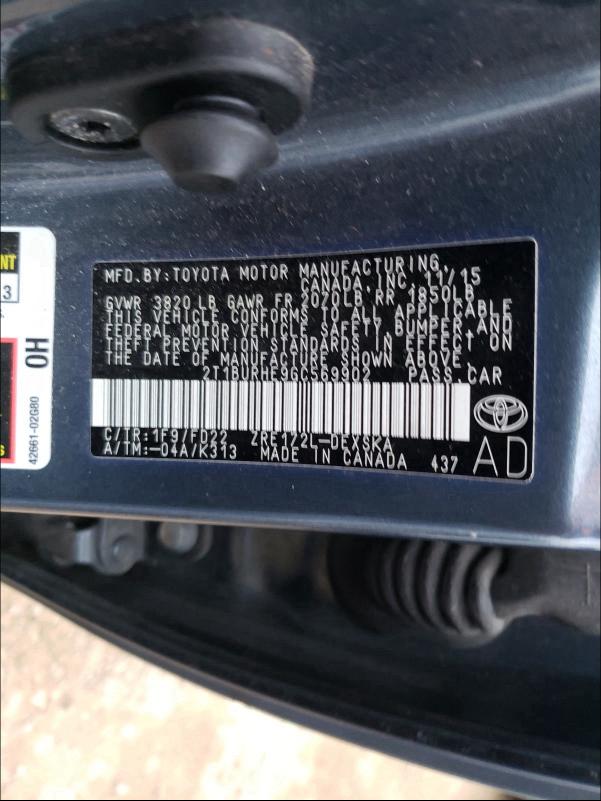 Photo 9 VIN: 2T1BURHE9GC569902 - TOYOTA COROLLA L 