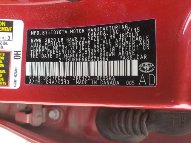 Photo 9 VIN: 2T1BURHE9GC570564 - TOYOTA COROLLA L 