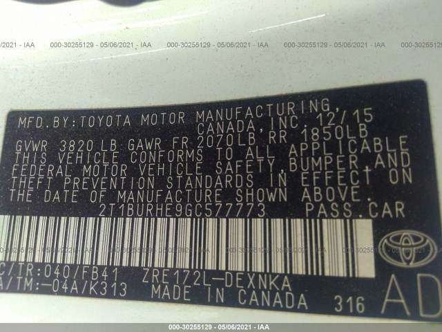 Photo 8 VIN: 2T1BURHE9GC577773 - TOYOTA COROLLA 