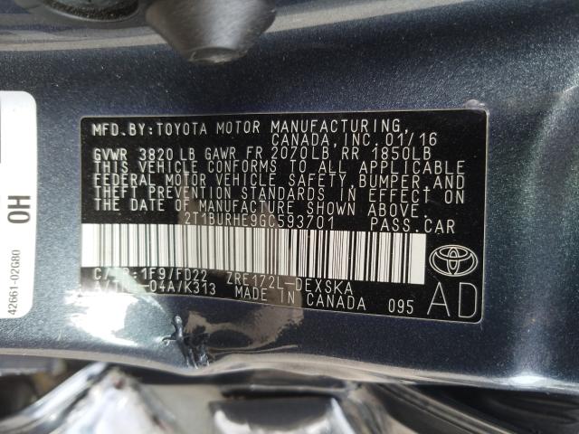 Photo 9 VIN: 2T1BURHE9GC593701 - TOYOTA COROLLA L 