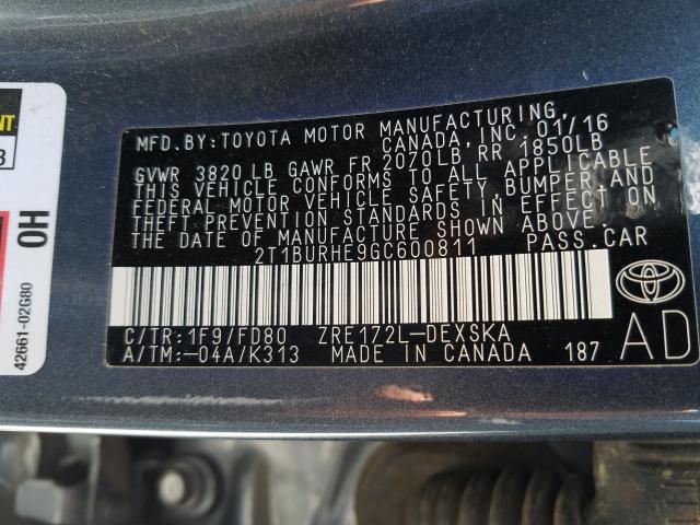 Photo 9 VIN: 2T1BURHE9GC600811 - TOYOTA COROLLA L 