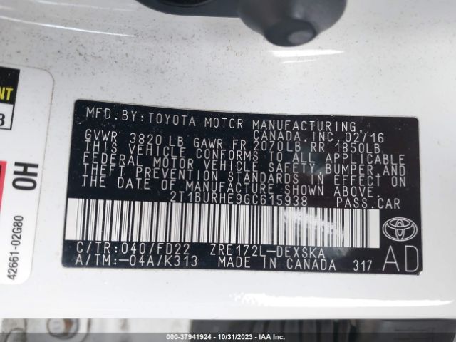 Photo 8 VIN: 2T1BURHE9GC615938 - TOYOTA COROLLA 