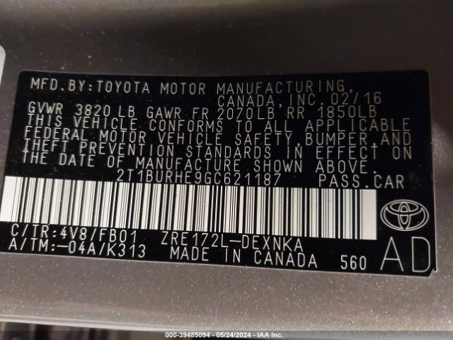 Photo 8 VIN: 2T1BURHE9GC621187 - TOYOTA COROLLA 