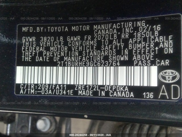 Photo 8 VIN: 2T1BURHE9GC623764 - TOYOTA COROLLA 