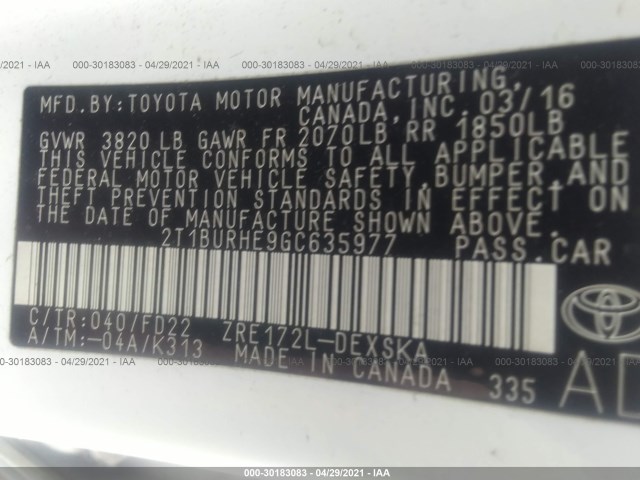 Photo 8 VIN: 2T1BURHE9GC635977 - TOYOTA COROLLA 