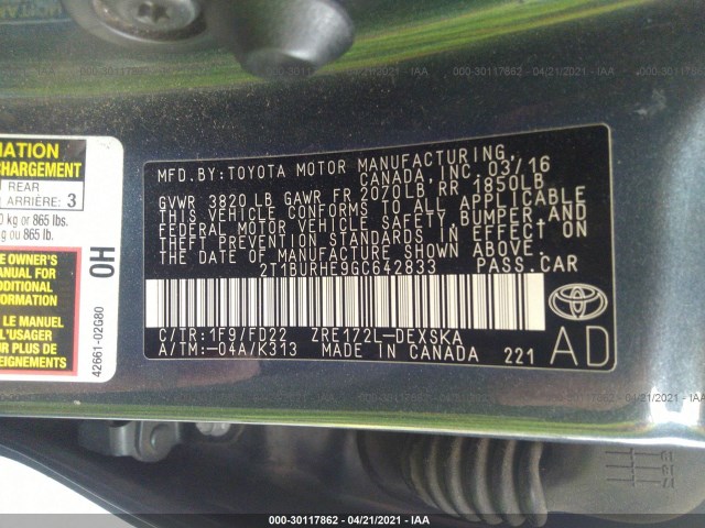 Photo 8 VIN: 2T1BURHE9GC642833 - TOYOTA COROLLA 