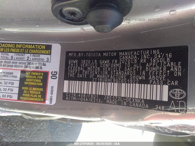 Photo 8 VIN: 2T1BURHE9GC651922 - TOYOTA COROLLA 