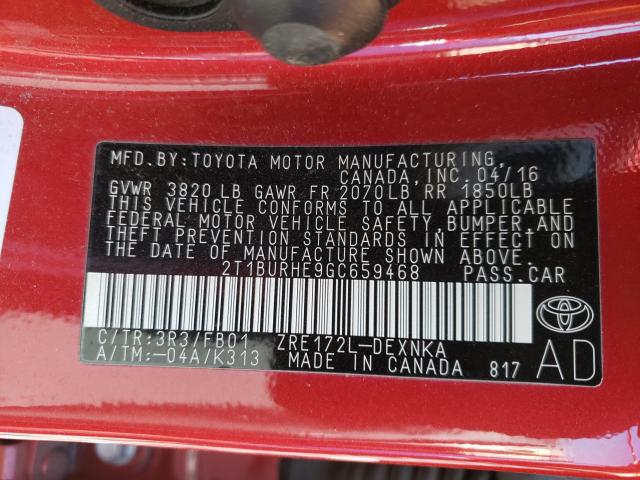 Photo 9 VIN: 2T1BURHE9GC659468 - TOYOTA COROLLA L 