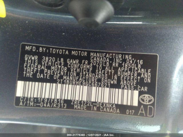 Photo 8 VIN: 2T1BURHE9GC667621 - TOYOTA COROLLA 