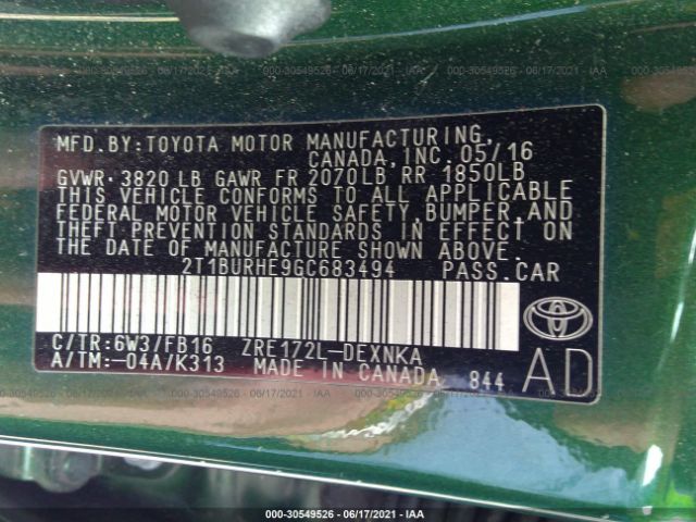 Photo 8 VIN: 2T1BURHE9GC683494 - TOYOTA COROLLA 