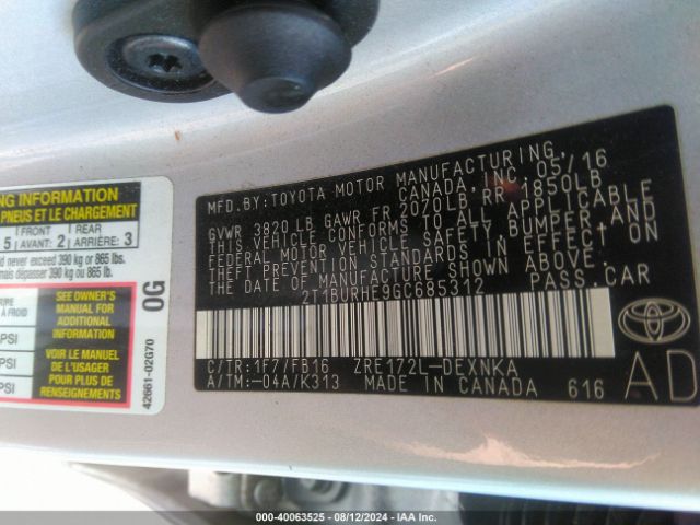 Photo 8 VIN: 2T1BURHE9GC685312 - TOYOTA COROLLA 