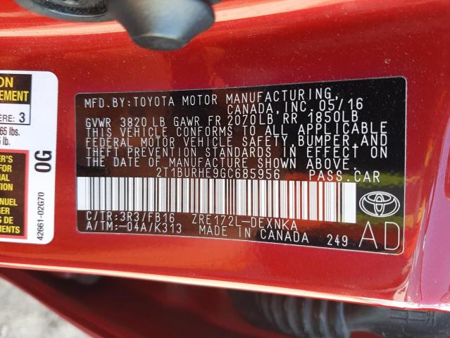 Photo 11 VIN: 2T1BURHE9GC685956 - TOYOTA COROLLA L 