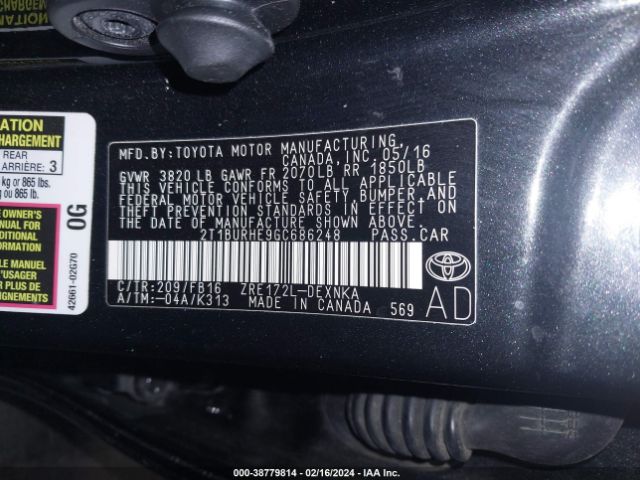 Photo 8 VIN: 2T1BURHE9GC686248 - TOYOTA COROLLA 