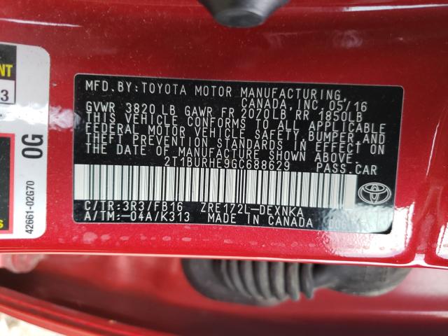 Photo 9 VIN: 2T1BURHE9GC688629 - TOYOTA COROLLA L 